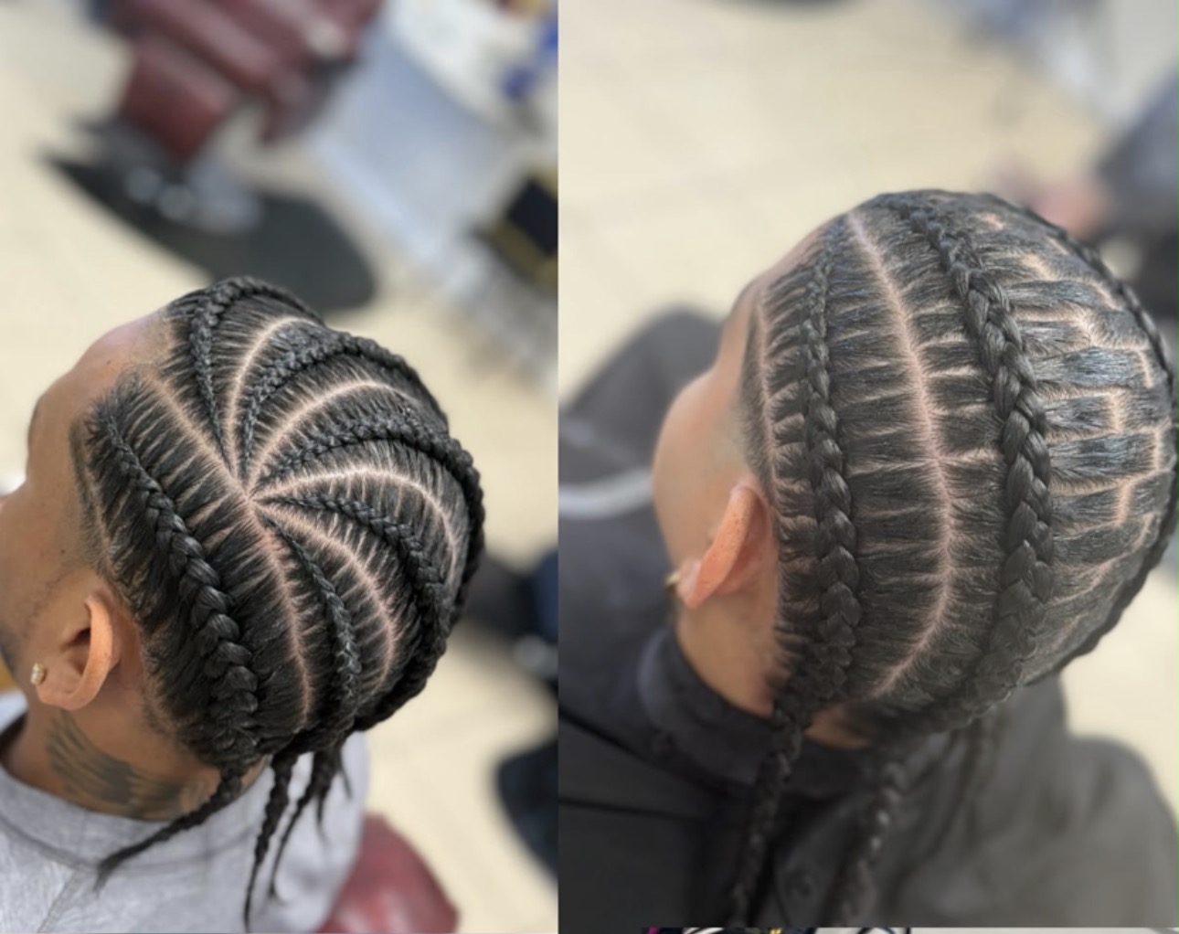 Dos vistas de un peinado con trenzas en Quenita